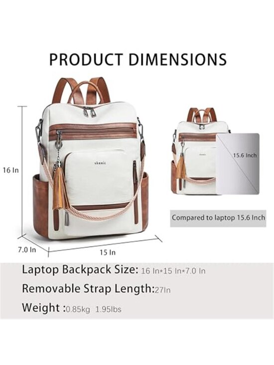 Leather Laptop Backpack Women 15.6 Inch Waterproof Vegan Leather Work Travel Bag